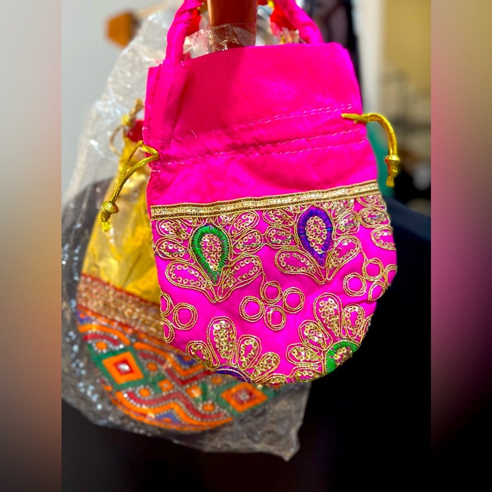 Cute fabric embellished mini bucket bags